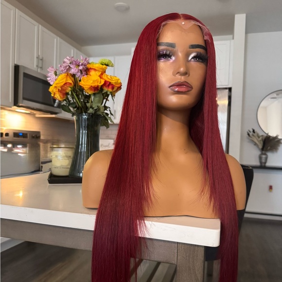 Long Red Sleek Wig with Glossy Finish